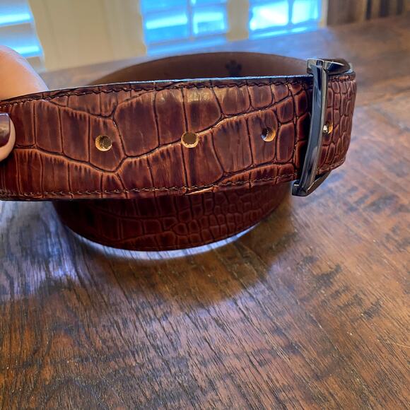 H. HALPERN ESQ Brown Snake Stamped Leather Belt Adjustable Mens Sz 40 - Picture 6 of 9